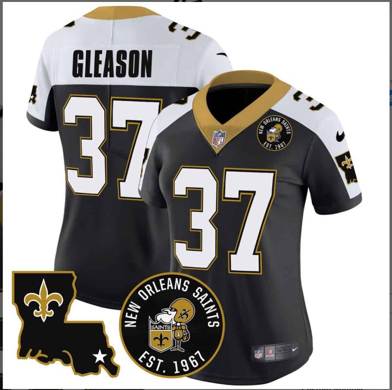 Women New Orleans Saints  #37 Gleason Est. 1967 Patch Vapor Custom 2024 NFL Nike NFL Nike black  jerseys